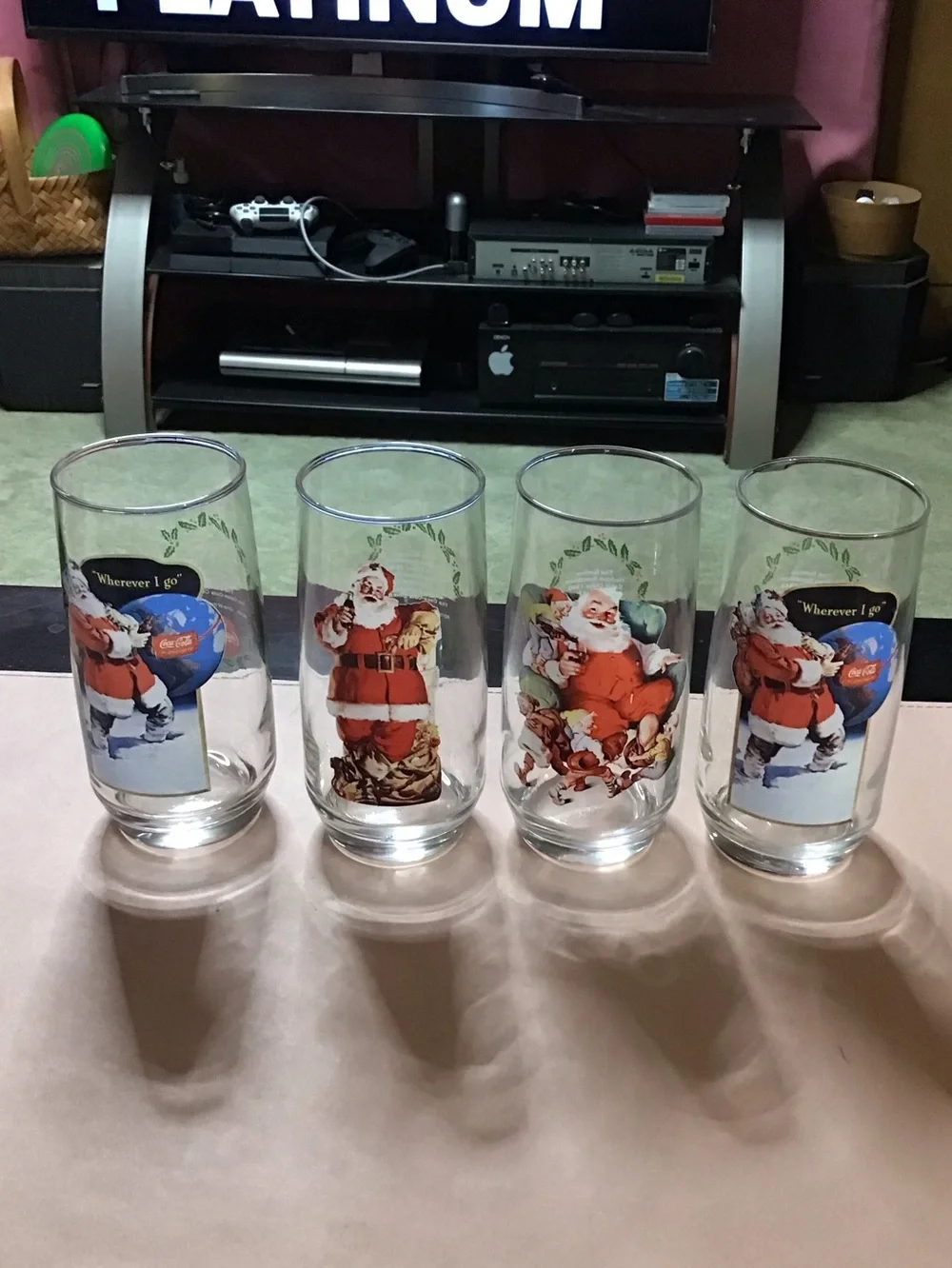 4 Vintage Coca-Cola Santa Christmas Glasses Set Collectable Glassware Coke